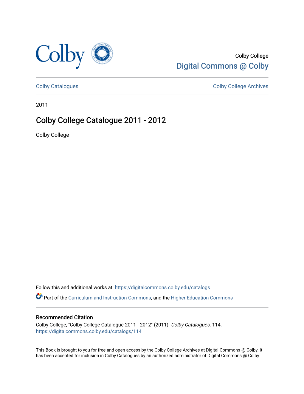 Colby College Catalogue 2011 - 2012