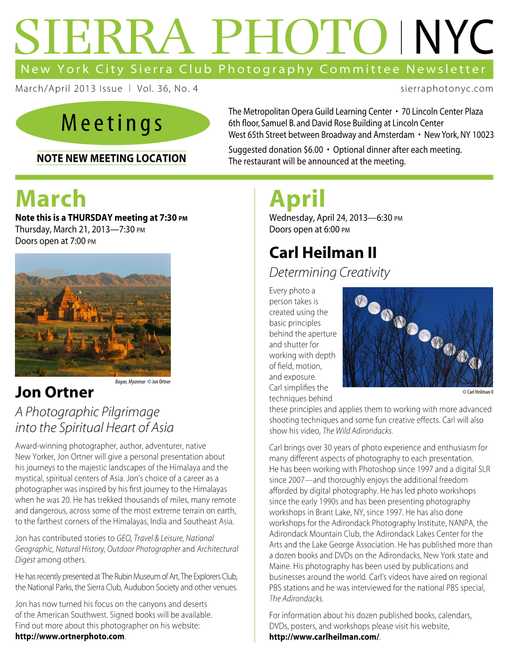 SIERRA PHOTO NYC New York City Sierra Club Photography Committee Newsletter March/April 2013 Issue | Vol