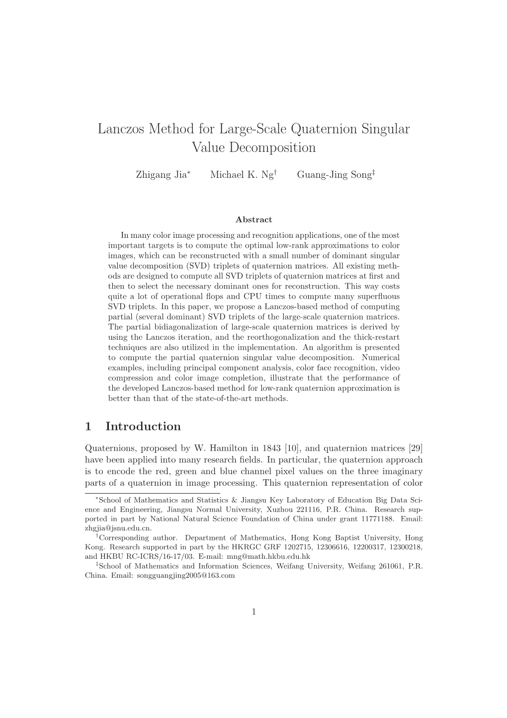 Lanczos Method for Large-Scale Quaternion Singular Value Decomposition