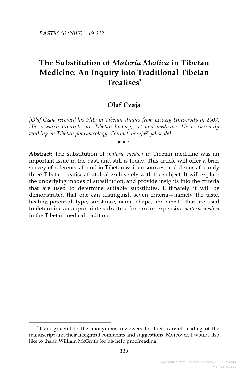 The Substitution of Materia Medica in Tibetan Medicine: an Inquiry Into Traditional Tibetan Treatises*