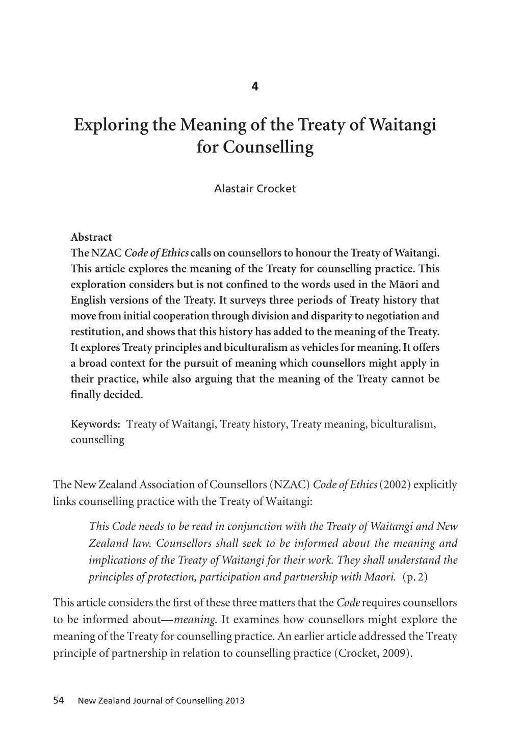 4. Exploring the Meaning of the Treaty of Waitangi for Counselling