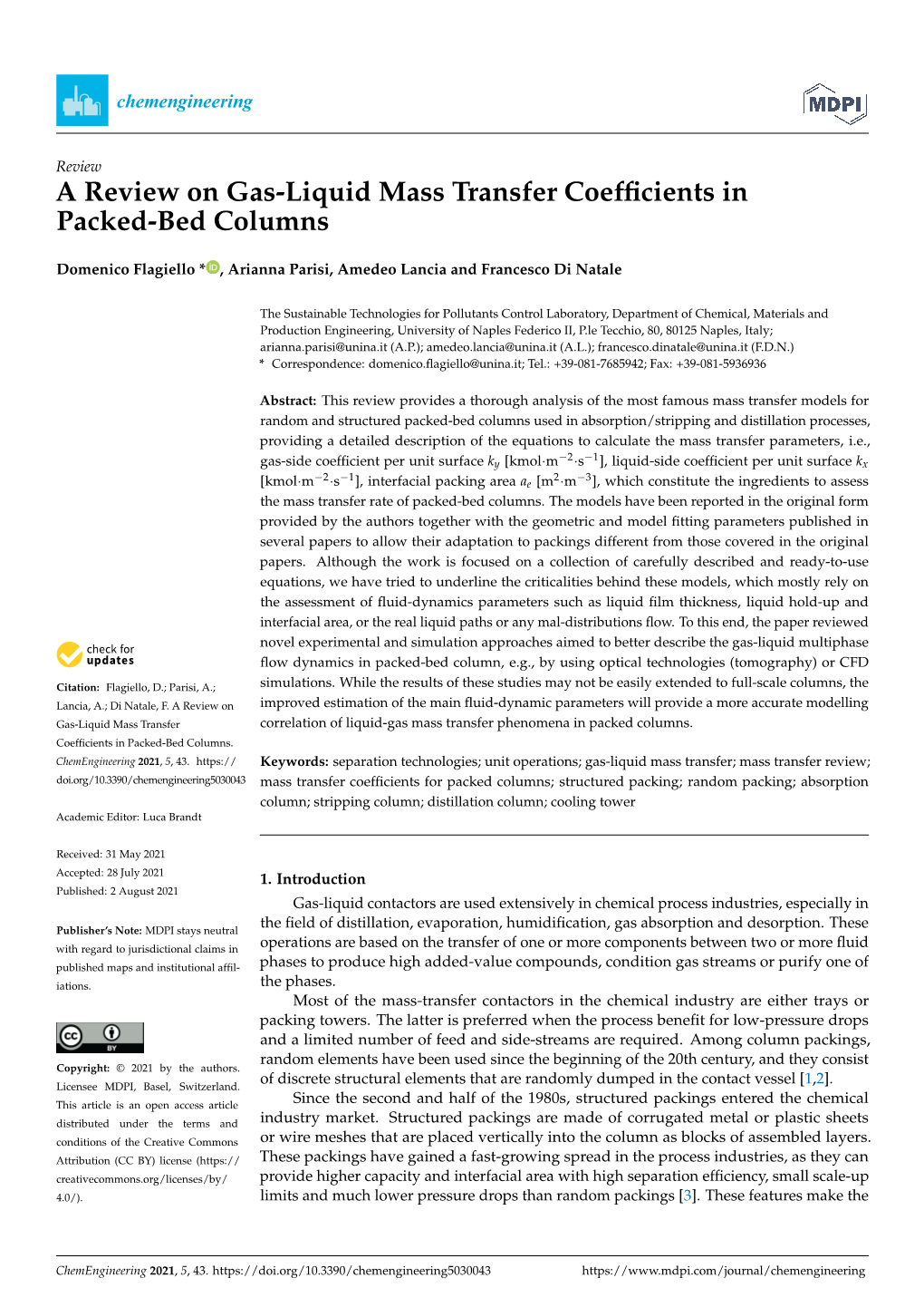 A Review on Gas-Liquid Mass Transfer Coefficients in Packed-Bed