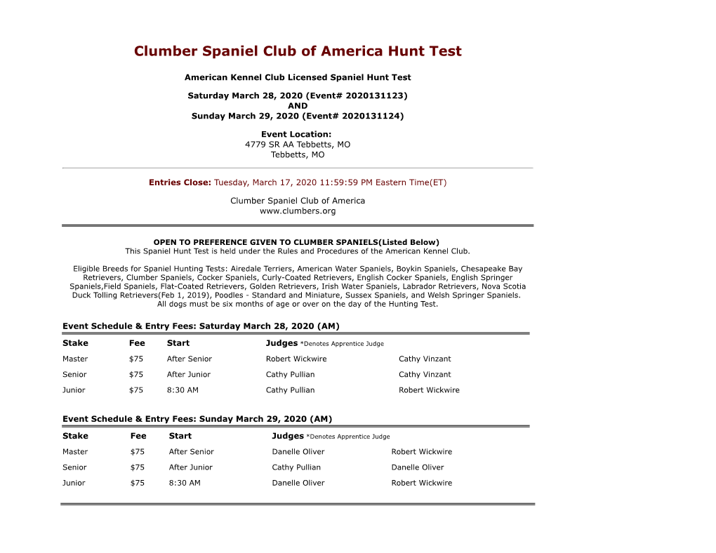 Clumber Spaniel Club of America Hunt Test