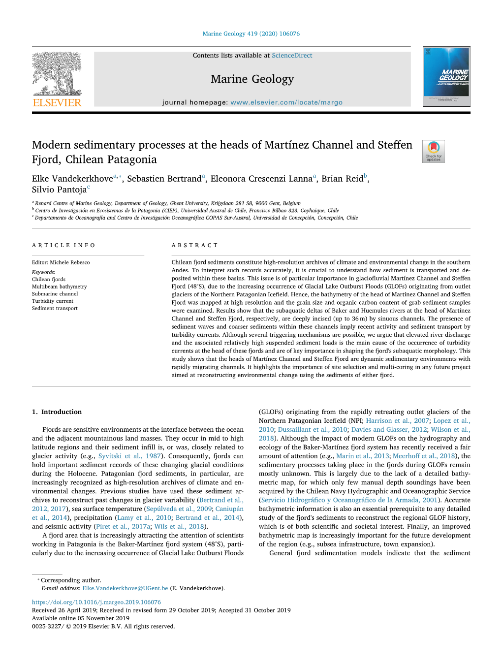 Modern Sedimentary Processes at the Heads of Martínez Channel And