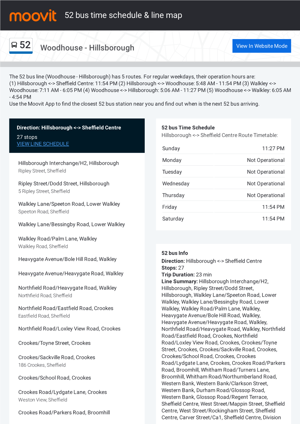 52 Bus Time Schedule & Line Route