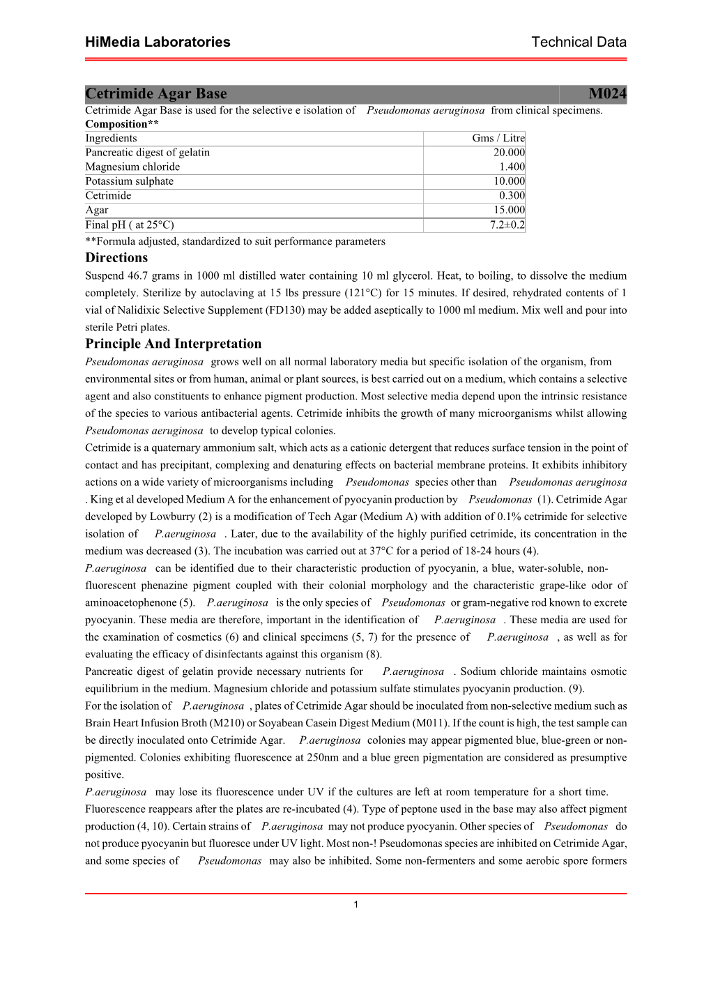 Himedia Laboratories Technical Data