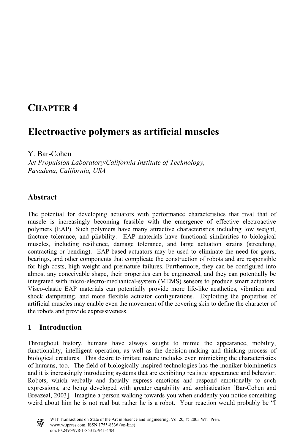 Electroactive Polymers As Artificial Muscles