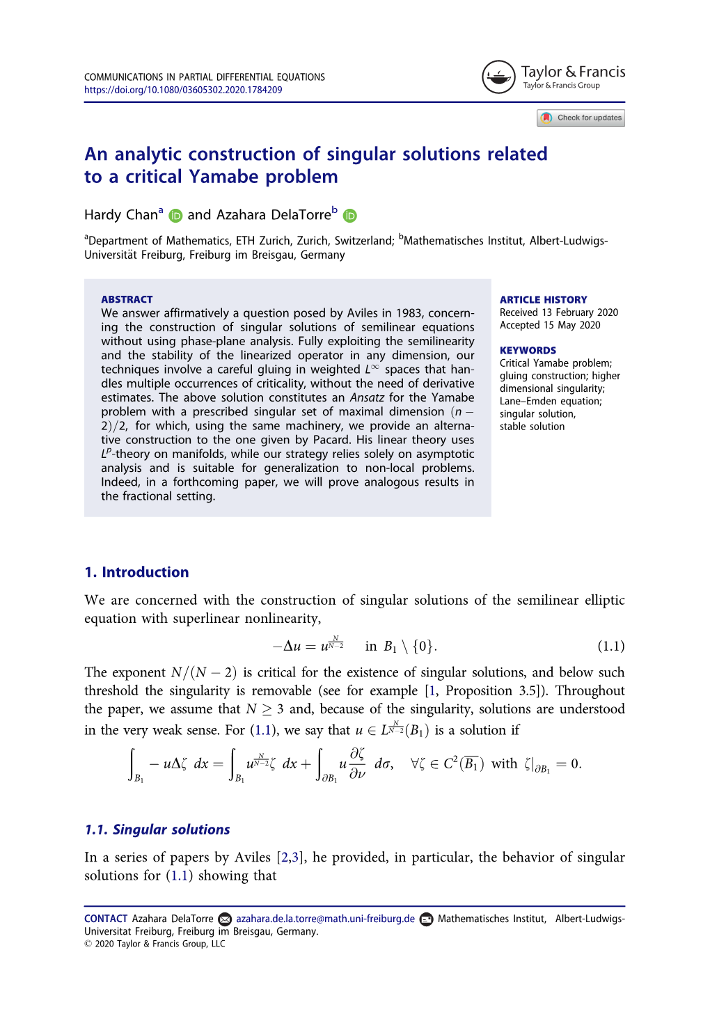 An Analytic Construction of Singular Solutions Related to a Critical Yamabe Problem