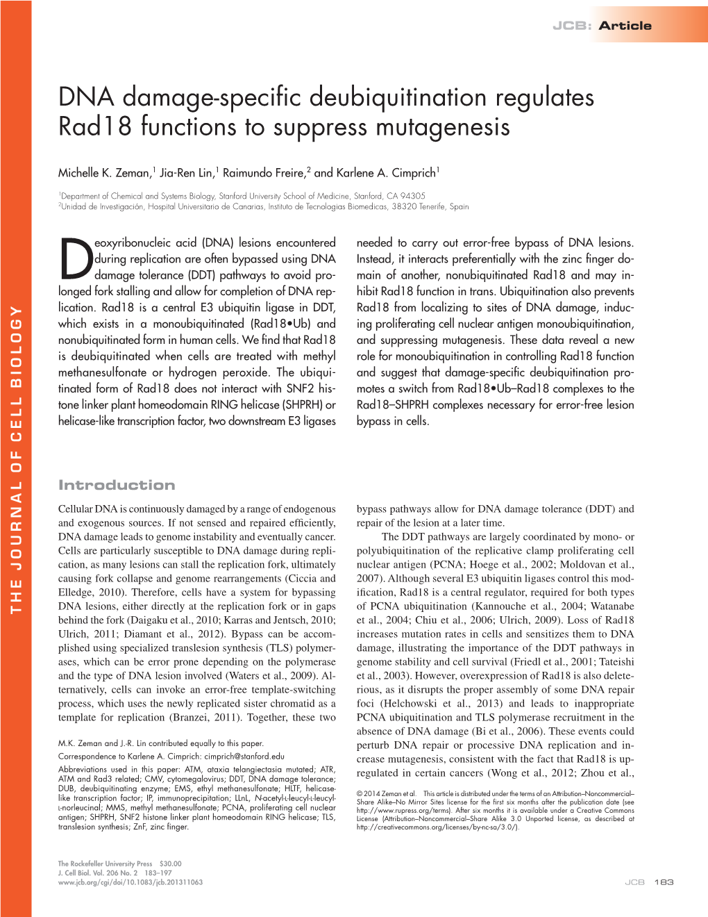 DNA Damage-Specific Deubiquitination Regulates Rad18 Functions to Suppress Mutagenesis