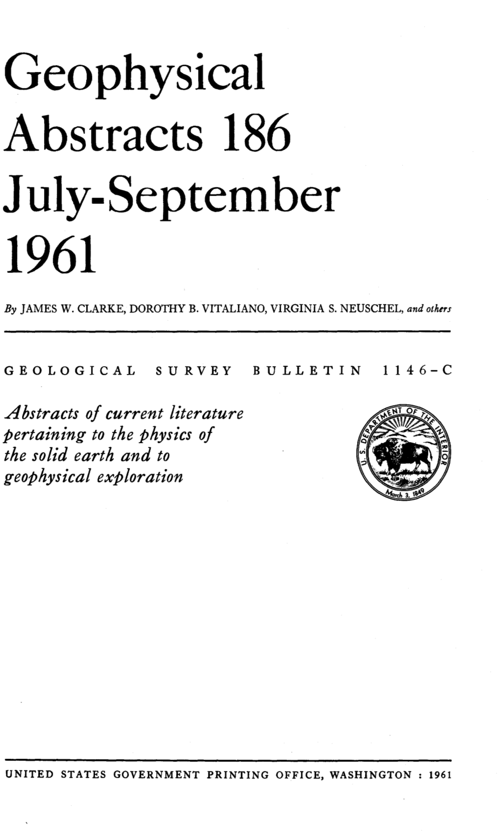 Geophysical Abstracts 186 July-September 1961