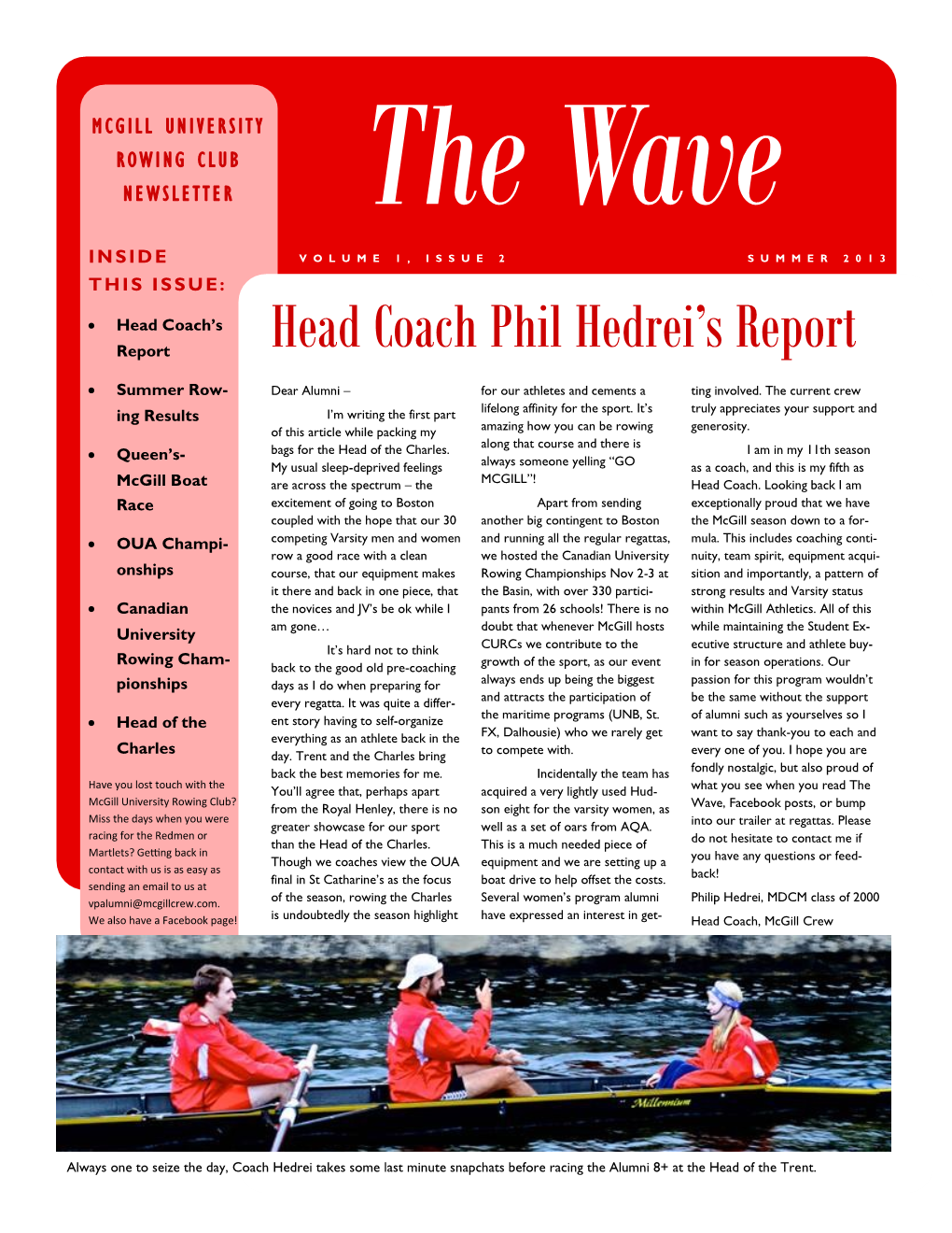 Head Coach Phil Hedrei's Report