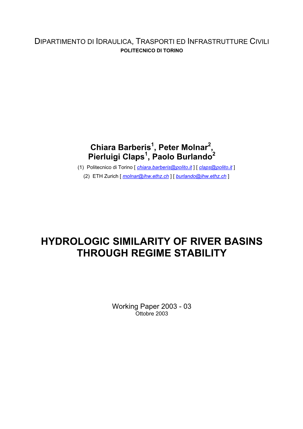 Hydrologic Similarity of River Basins Through Regime Stability