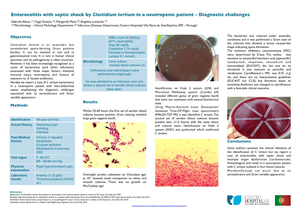 Enterocolitis with Septic Shock by Clostidium Tertium in A