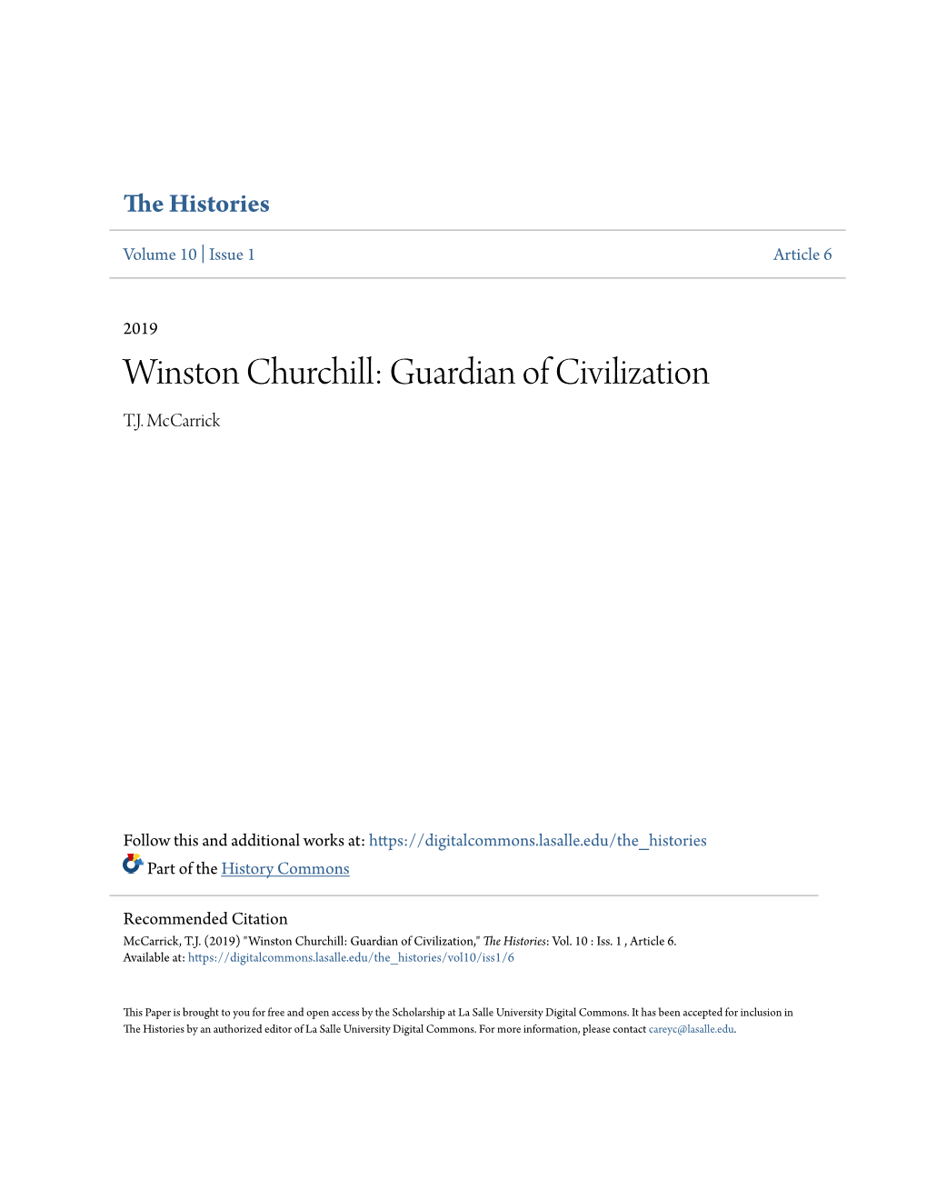 Winston Churchill: Guardian of Civilization T.J