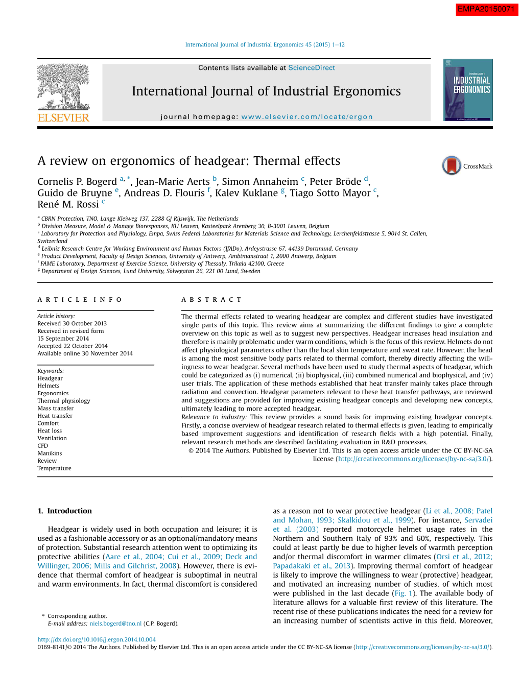 A Review on Ergonomics of Headgear: Thermal Effects