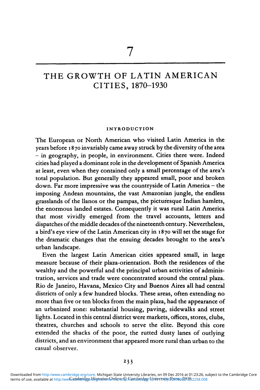 The Growth of Latin American Cities, 1870-1930