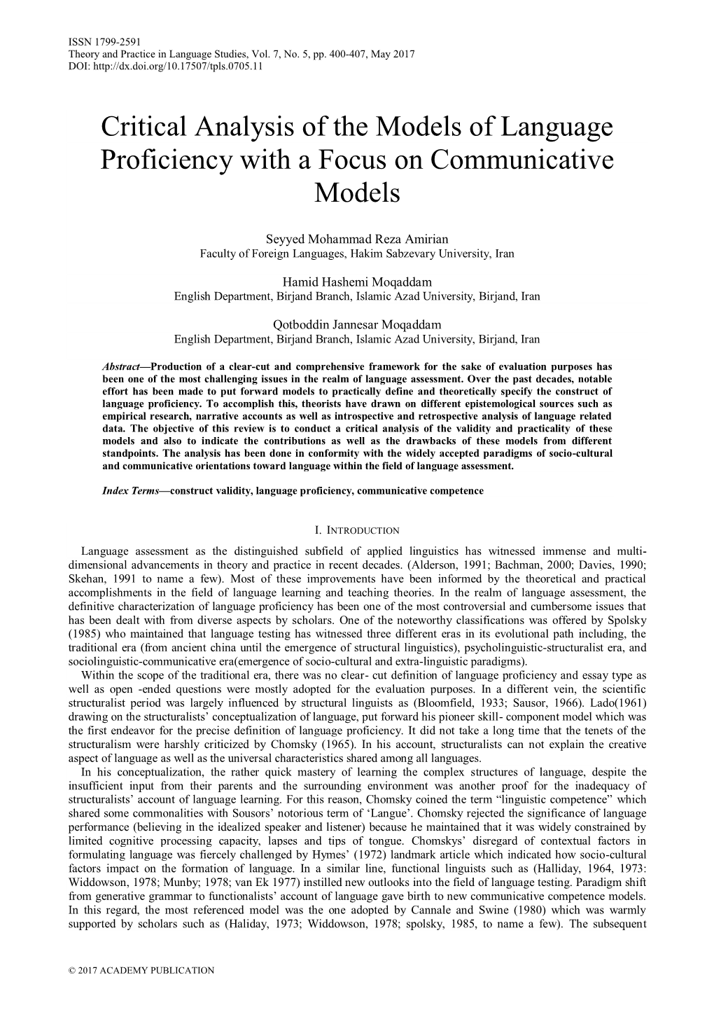 Critical Analysis of the Models of Language Proficiency with a Focus on Communicative Models