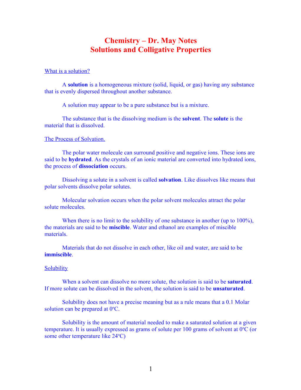 Solutions and Colligative Properties