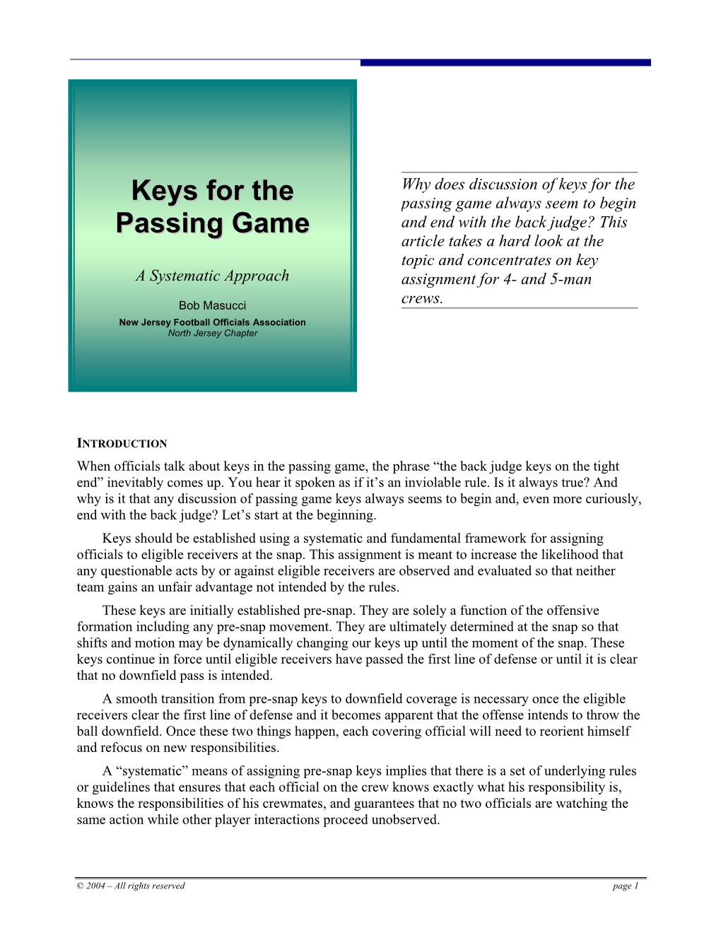 Keys for the Passing Game