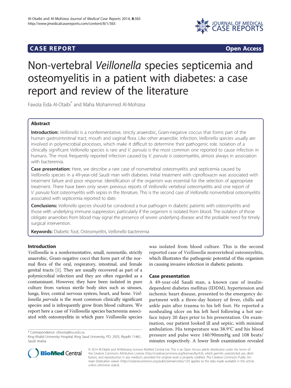 Non-Vertebral Veillonella Species Septicemia and Osteomyelitis in A
