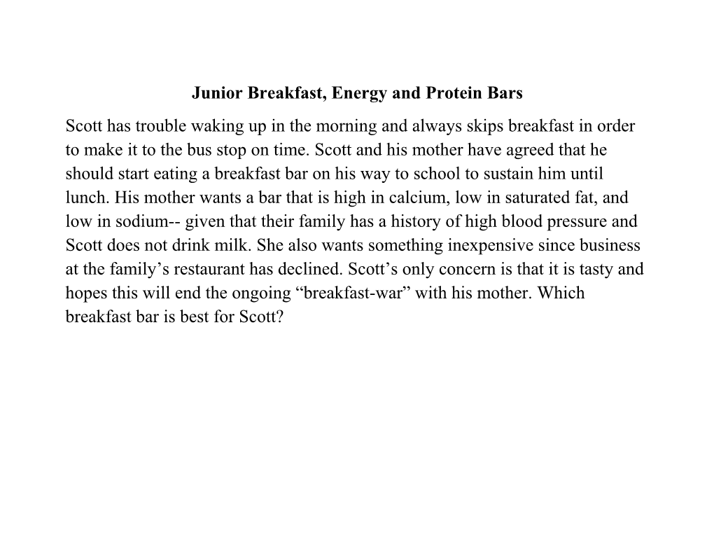 Junior Breakfast, Energy and Protein Bars