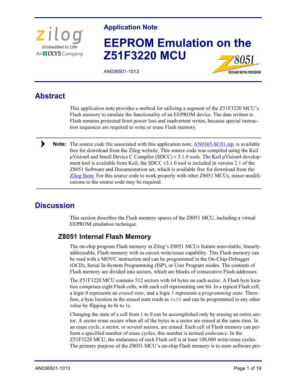 Application Note: EEPROM Emulation on the Z51F3220