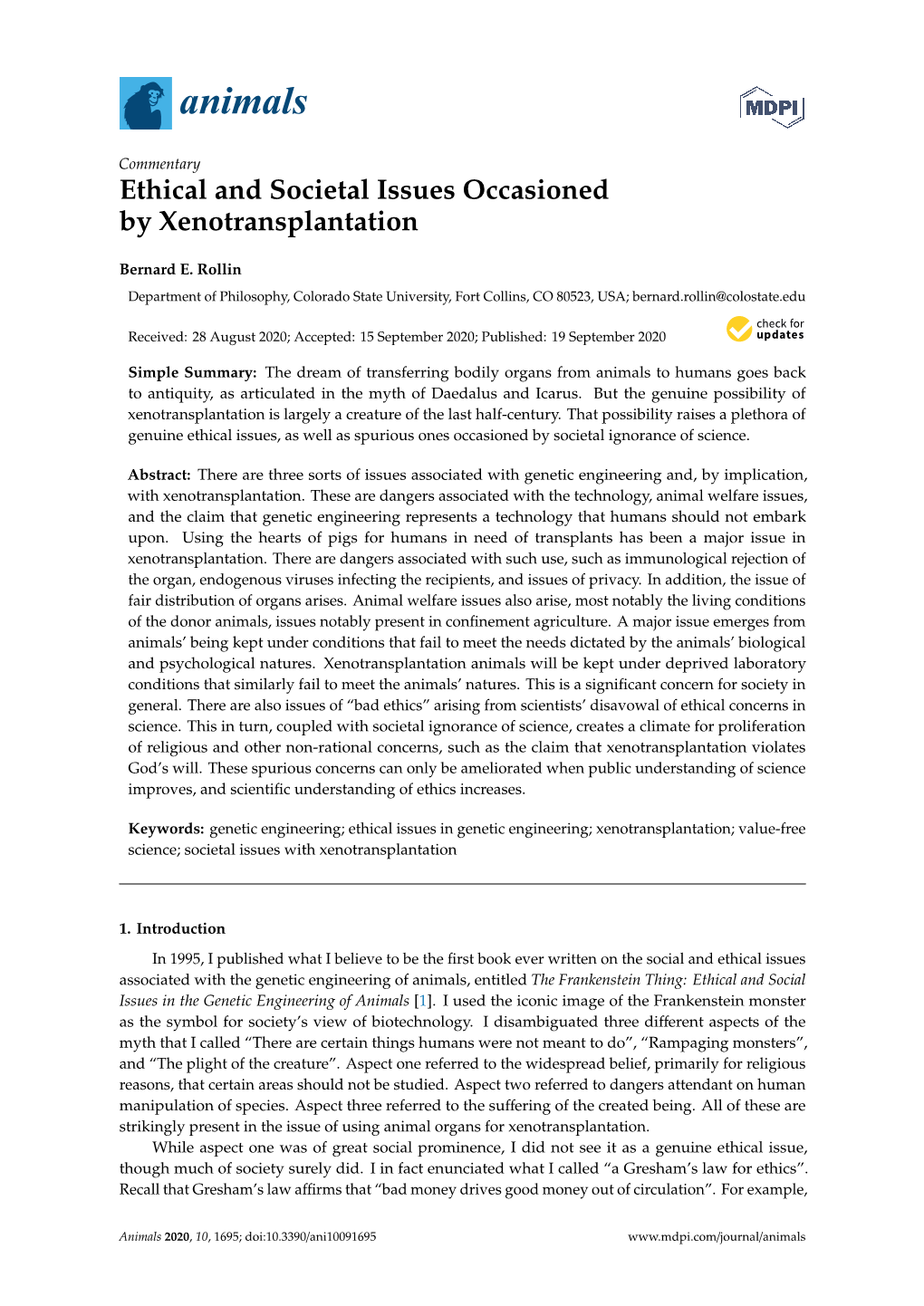 Ethical and Societal Issues Occasioned by Xenotransplantation