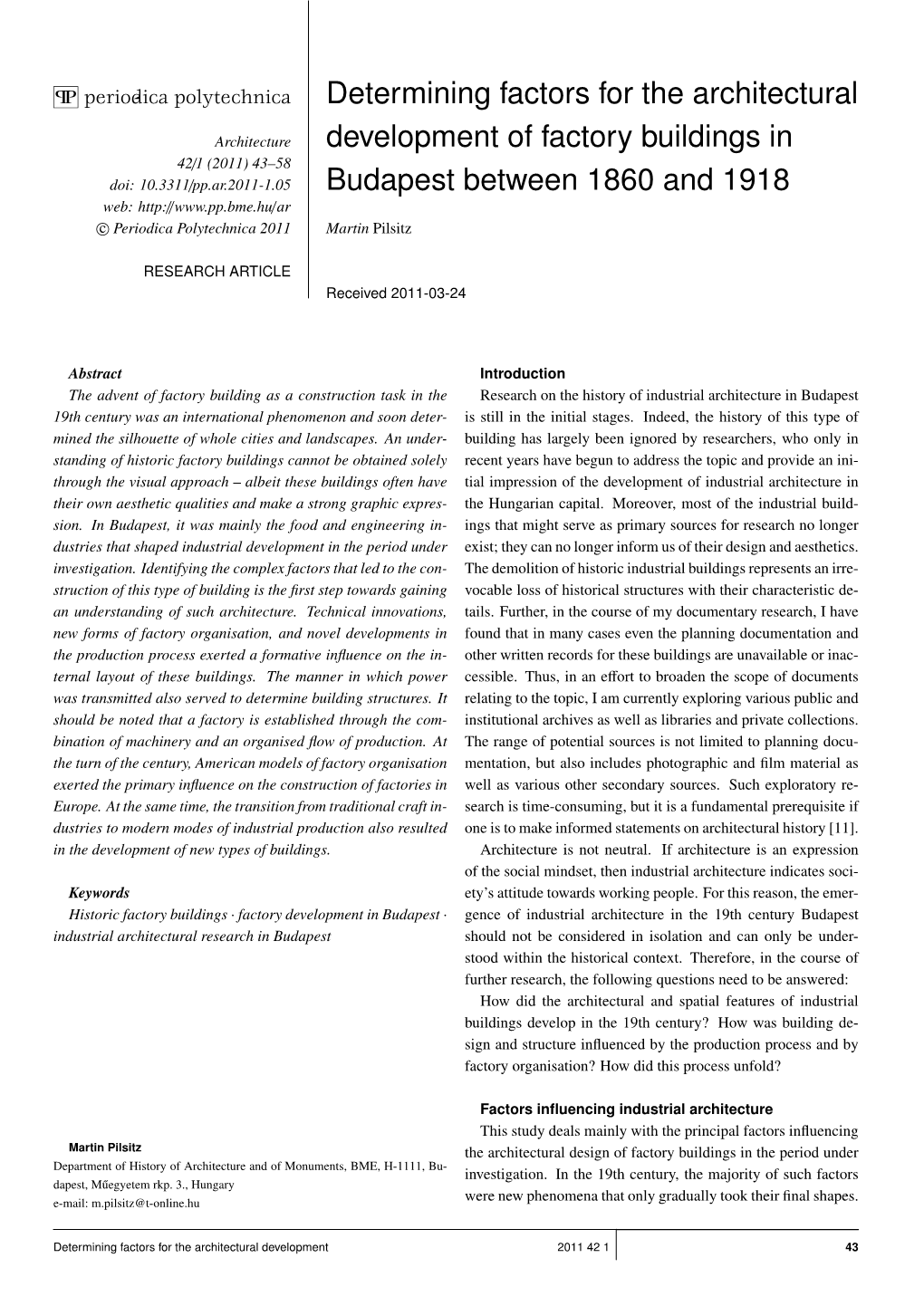 Determining Factors for the Architectural Development of Factory