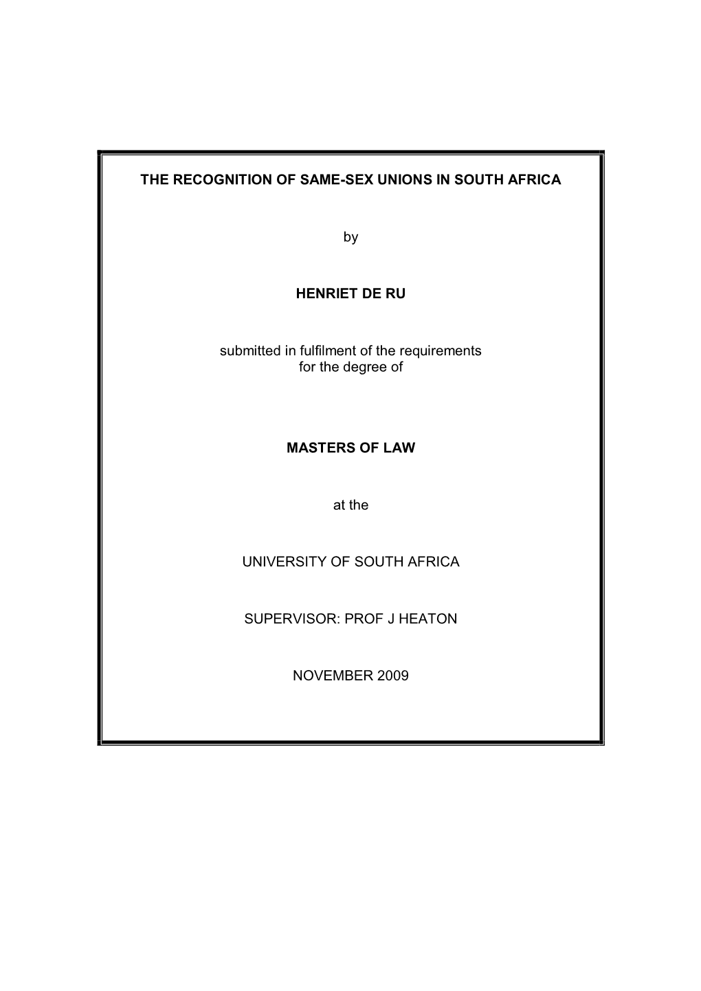 The Recognition of Same-Sex Unions in South Africa