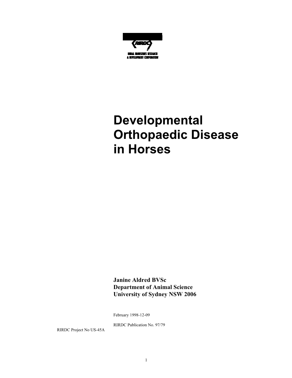 Developmental Orthopaedic Disease in Horses