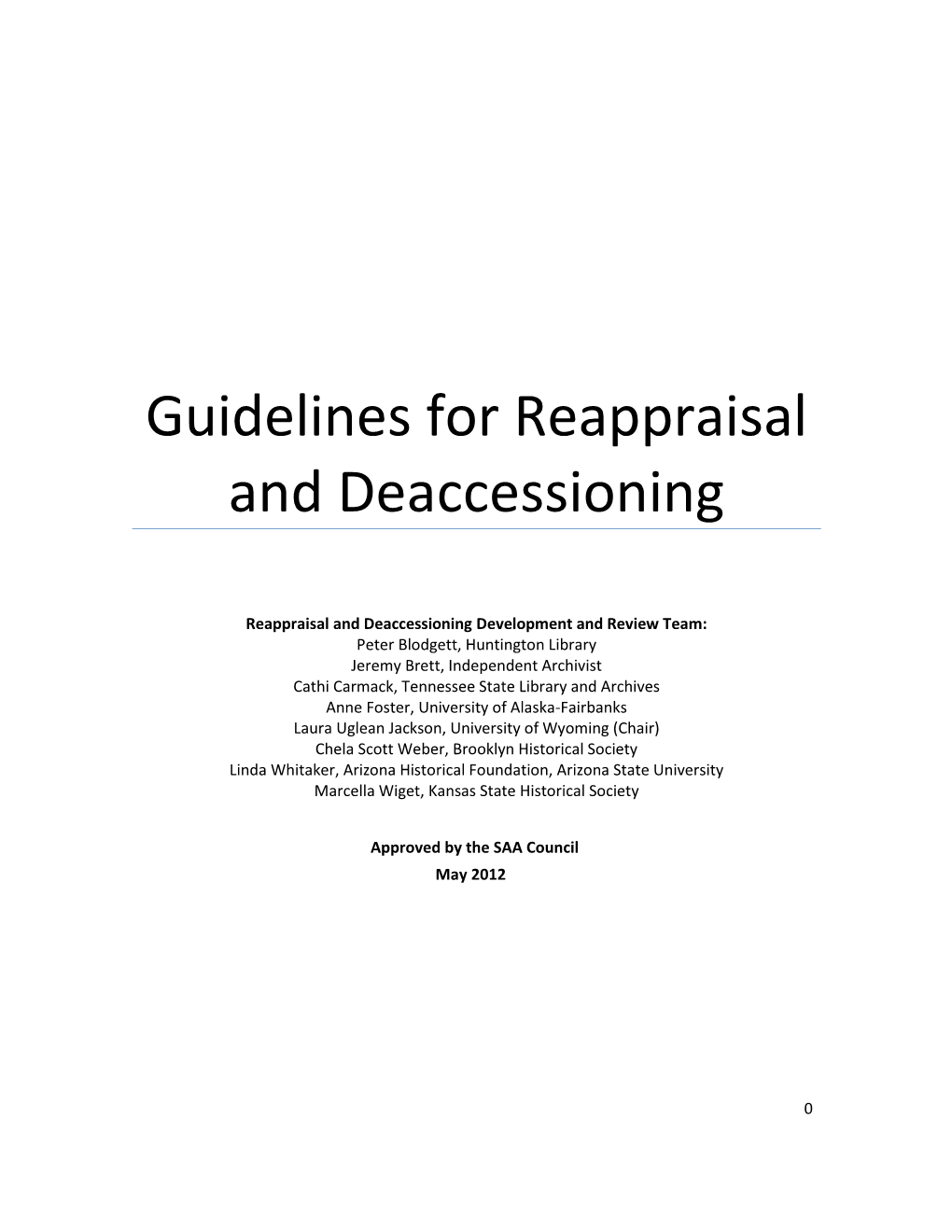 Reappraisal and Deaccessioning Guidelines