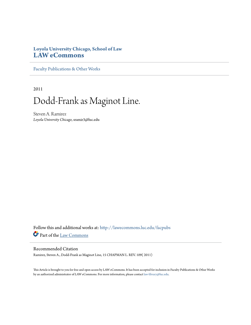 Dodd-Frank As Maginot Line. Steven A