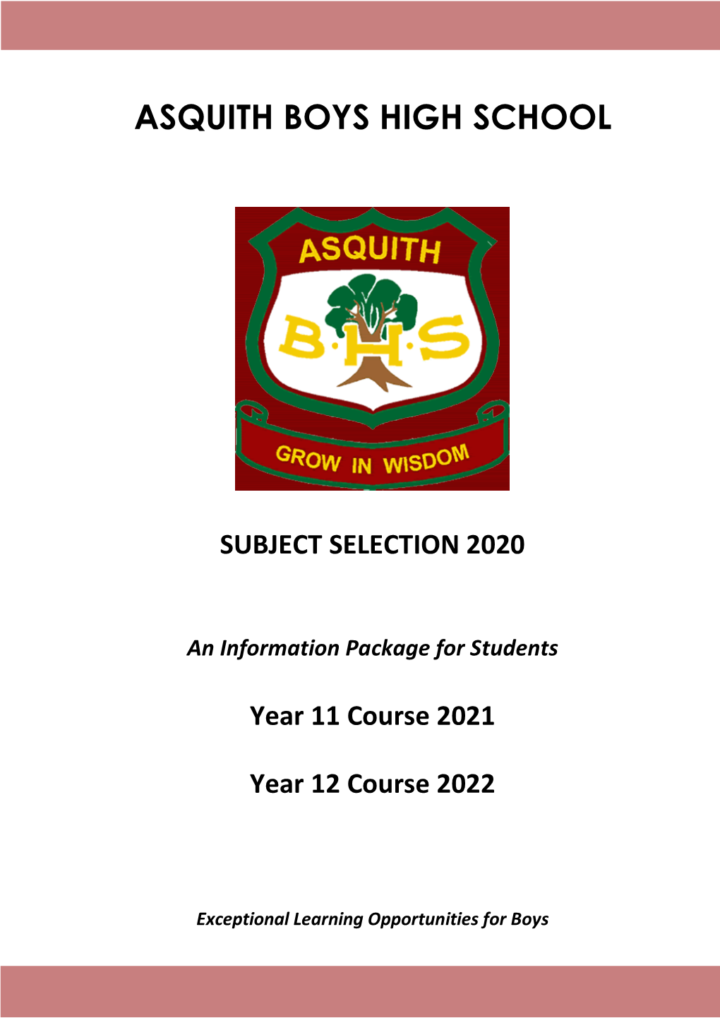 Courses Offered at Asquith Boys High School 2021