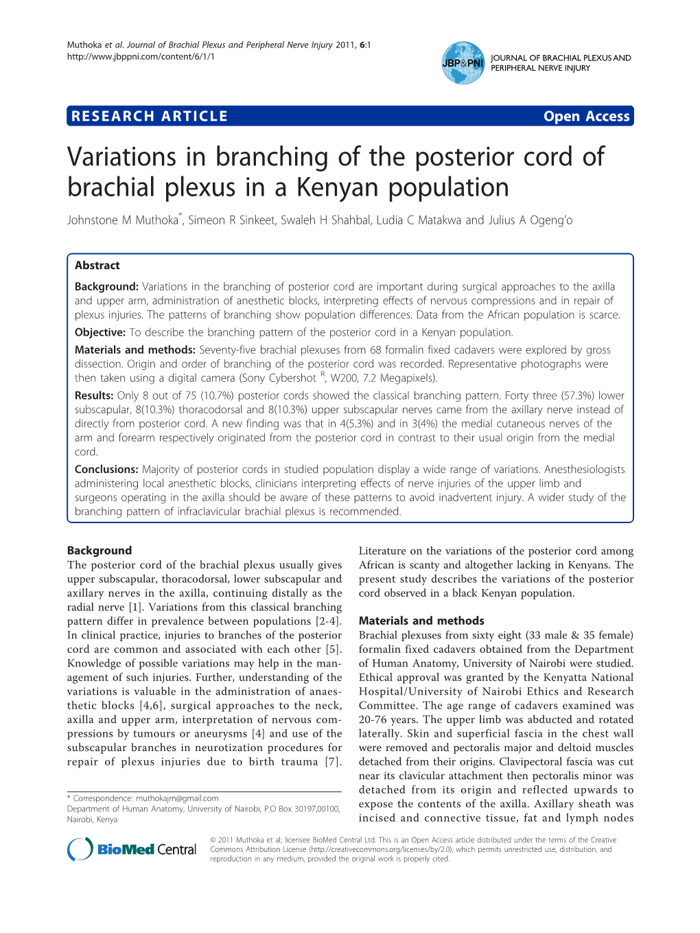 Variations in Branching of the Posterior Cord of Brachial Plexus In