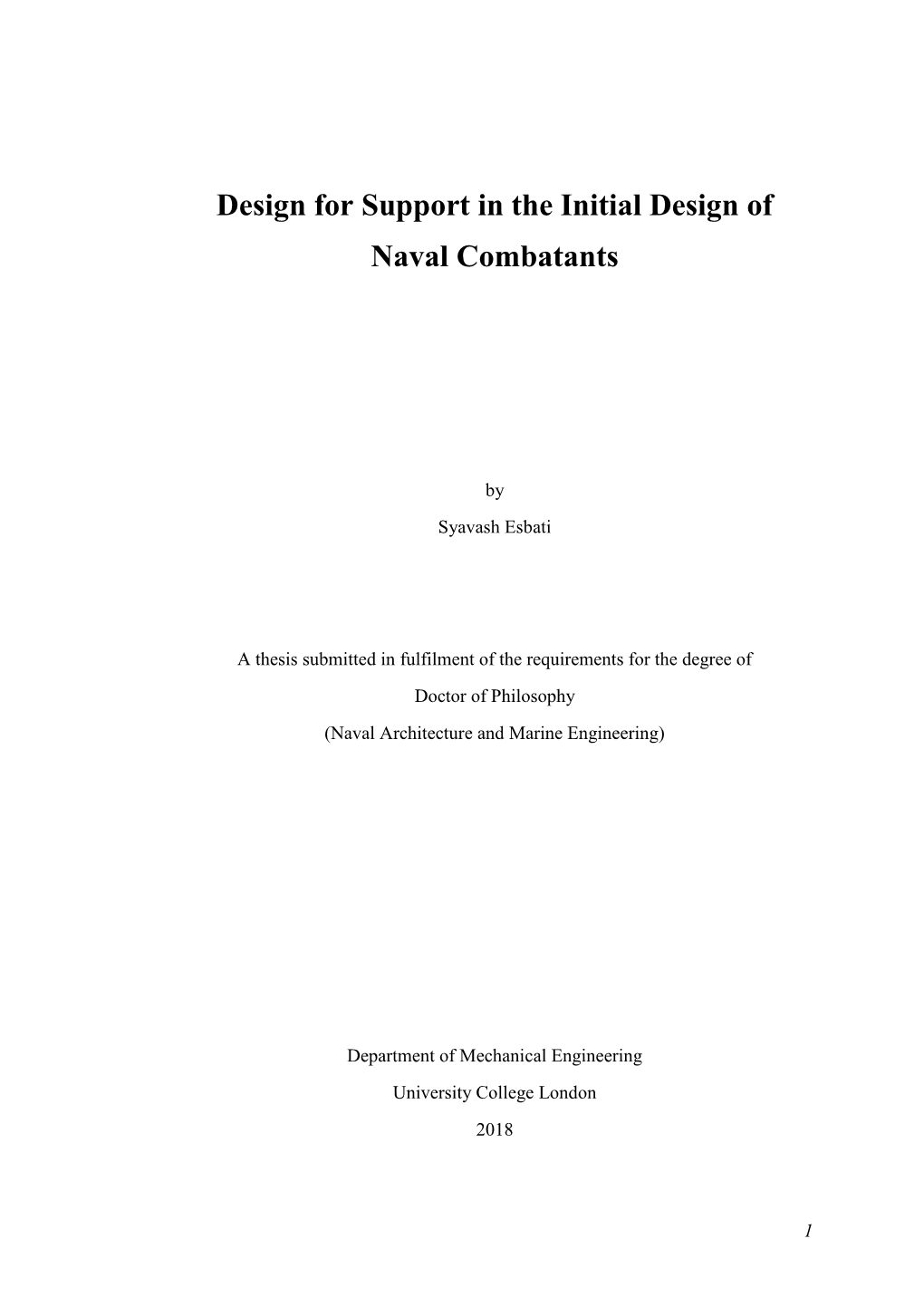 Design for Support in the Initial Design of Naval Combatants