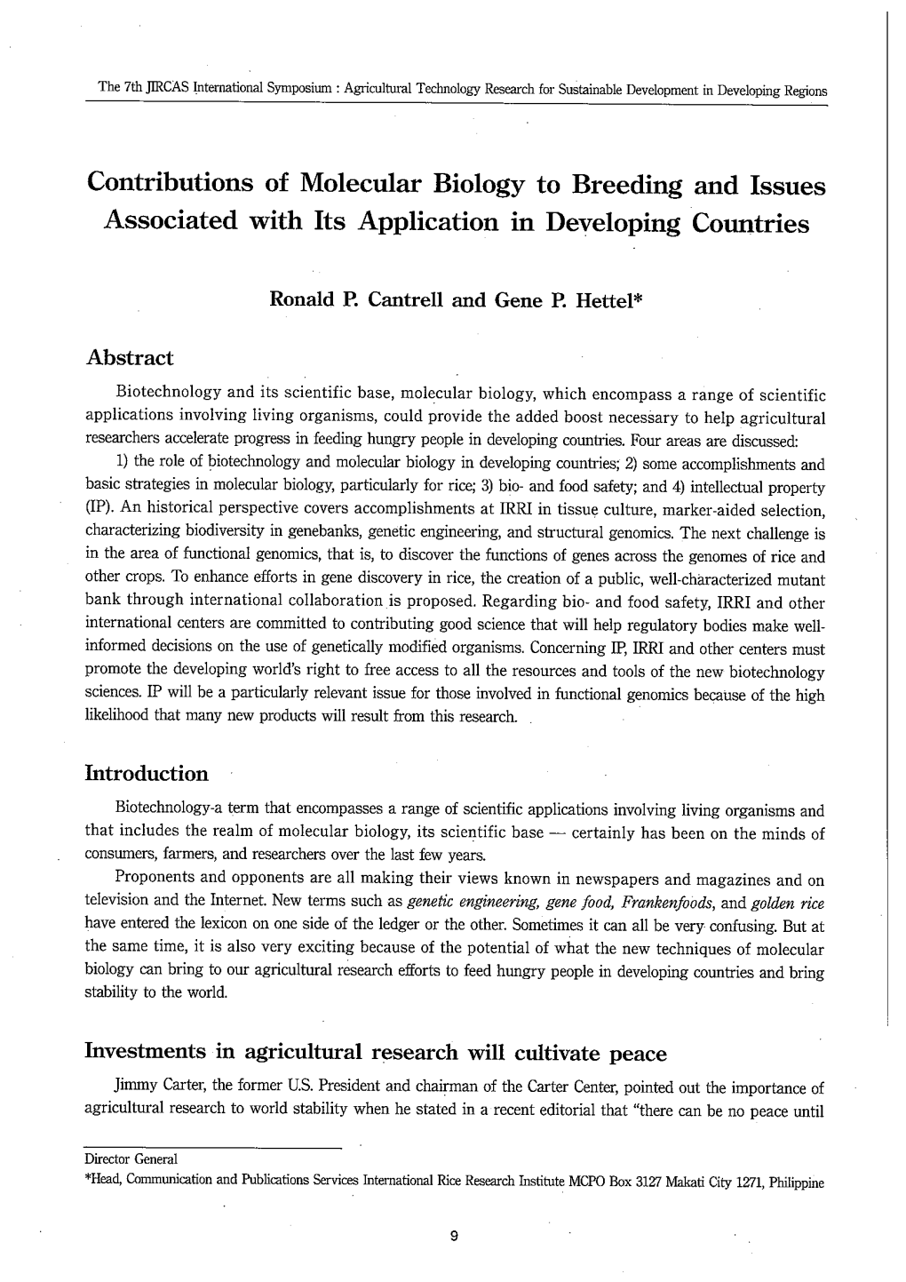 Contributions of Molecular Biology to Breeding and Issues Associated with Its Application in Developing Countries