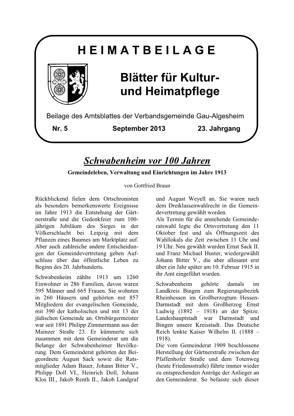 H E I M a T B E I L a G E Blätter Für Kultur- Und Heimatpflege