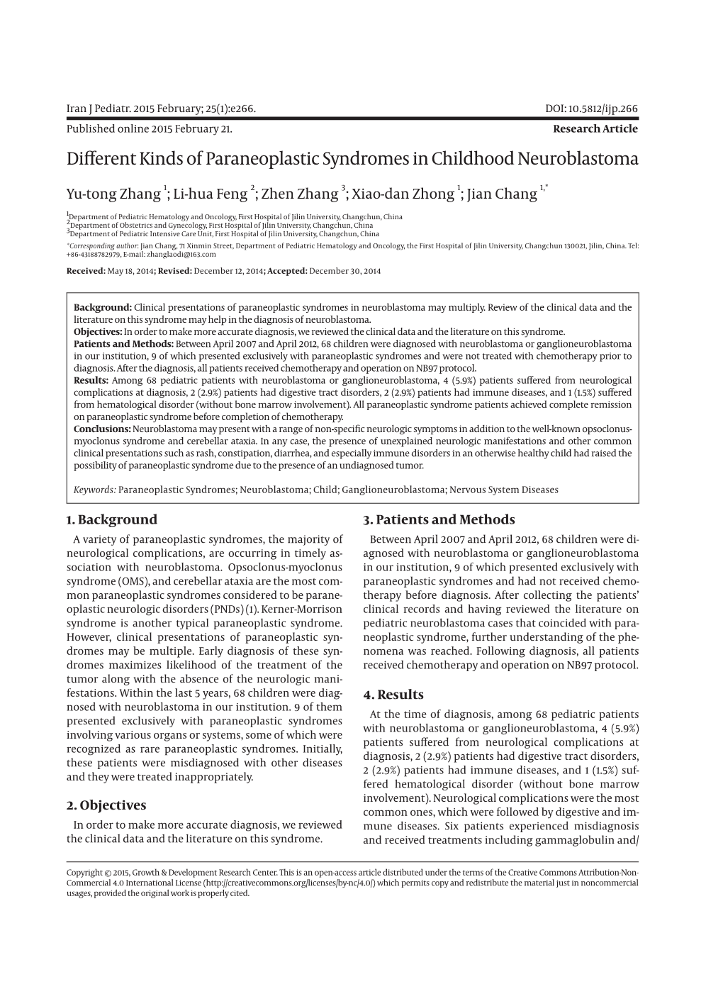 Different Kinds of Paraneoplastic Syndromes in Childhood Neuroblastoma