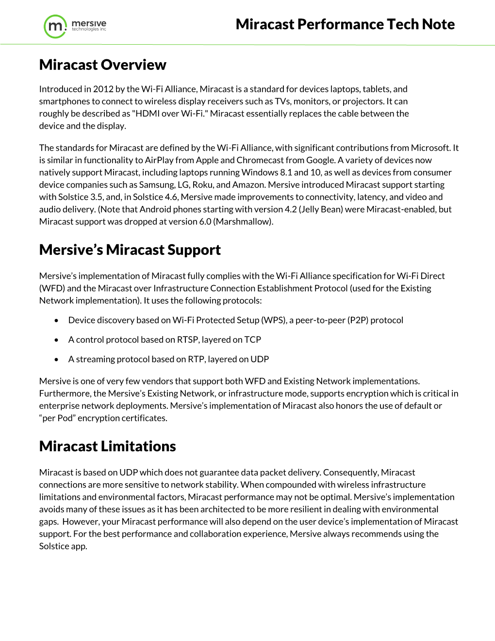 Miracast Performance Tech Note