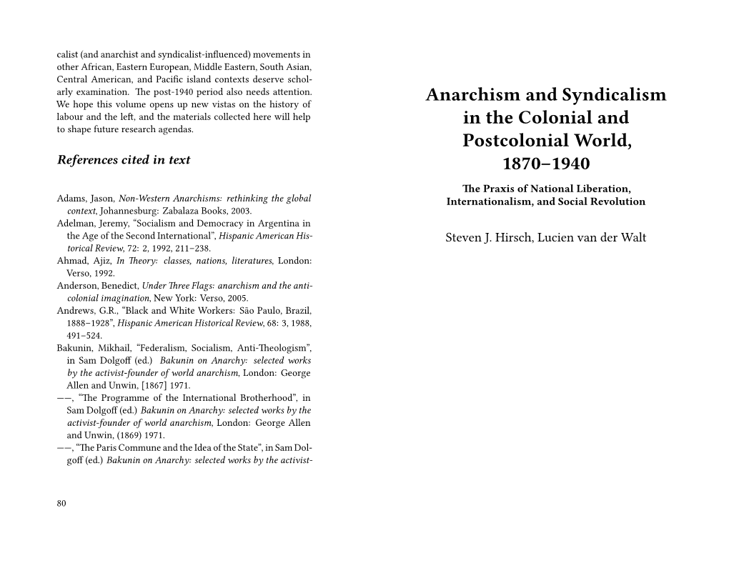 Anarchism and Syndicalism in the Colonial and Postcolonial World