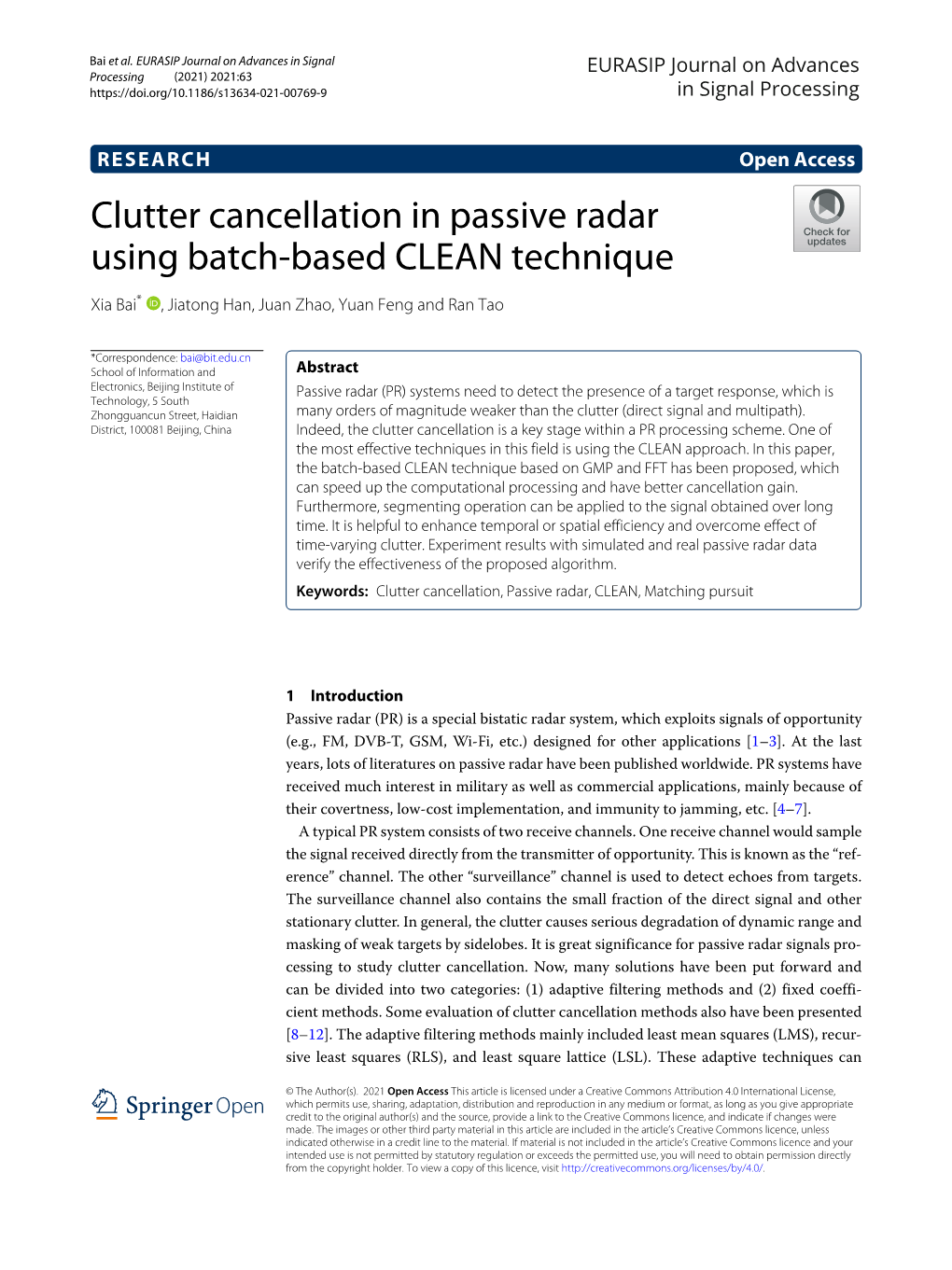 Clutter Cancellation in Passive Radar Using Batch-Based CLEAN Technique