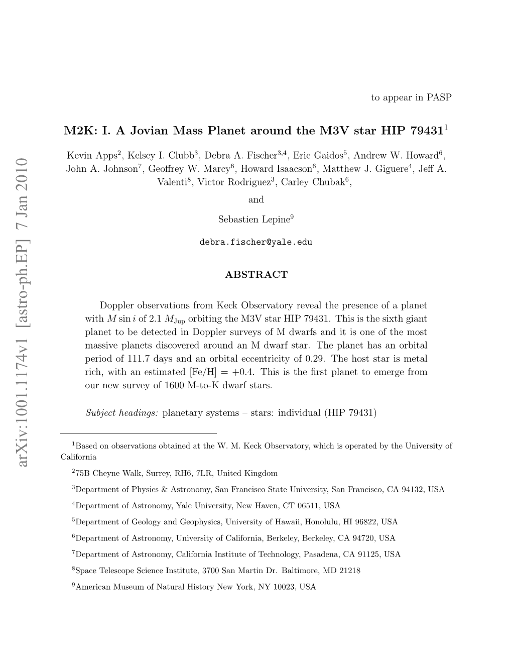 M2K: I. a Jovian Mass Planet Around the M3V Star HIP79431