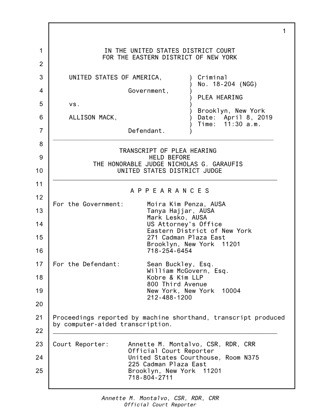 The Transcript of Allison Mack's Plea Hearing