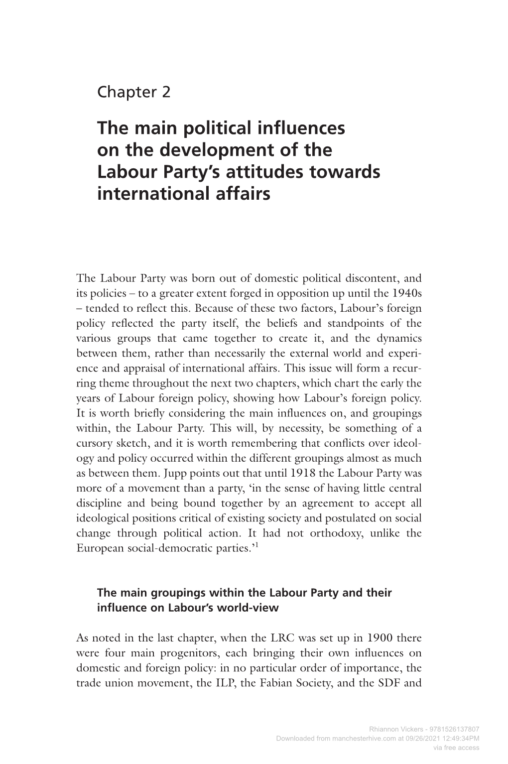 The Main Political Influences on the Development of the Labour Party's