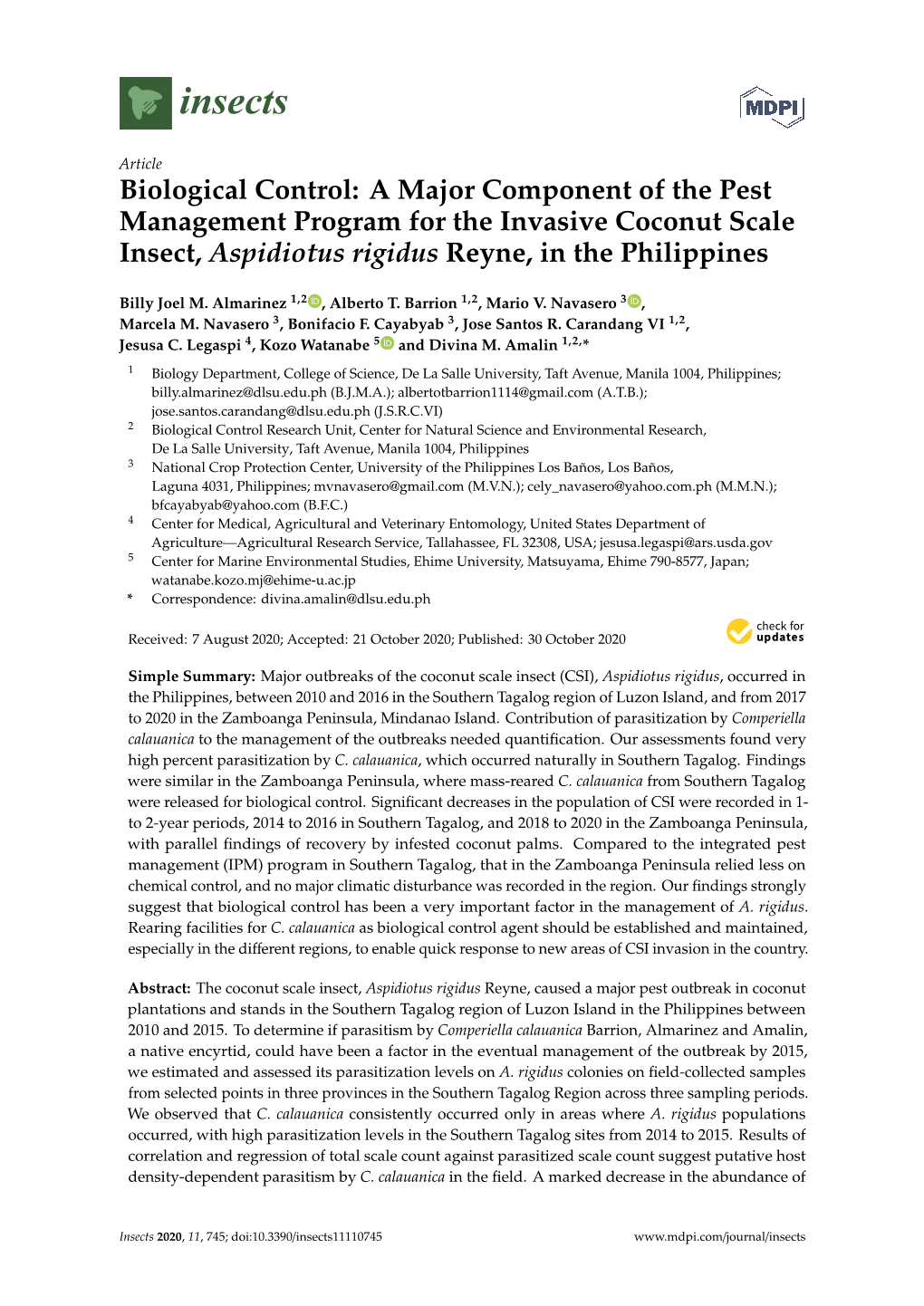 Biological Control: a Major Component of the Pest Management Program for the Invasive Coconut Scale Insect, Aspidiotus Rigidus Reyne, in the Philippines