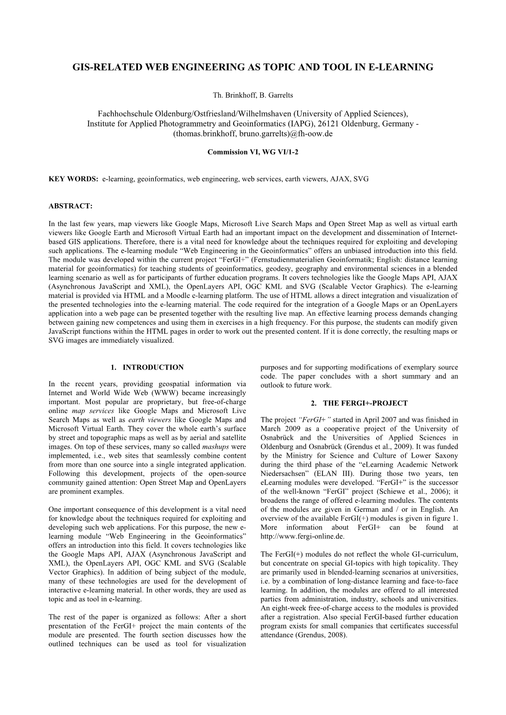 Gis-Related Web Engineering As Topic and Tool in E-Learning