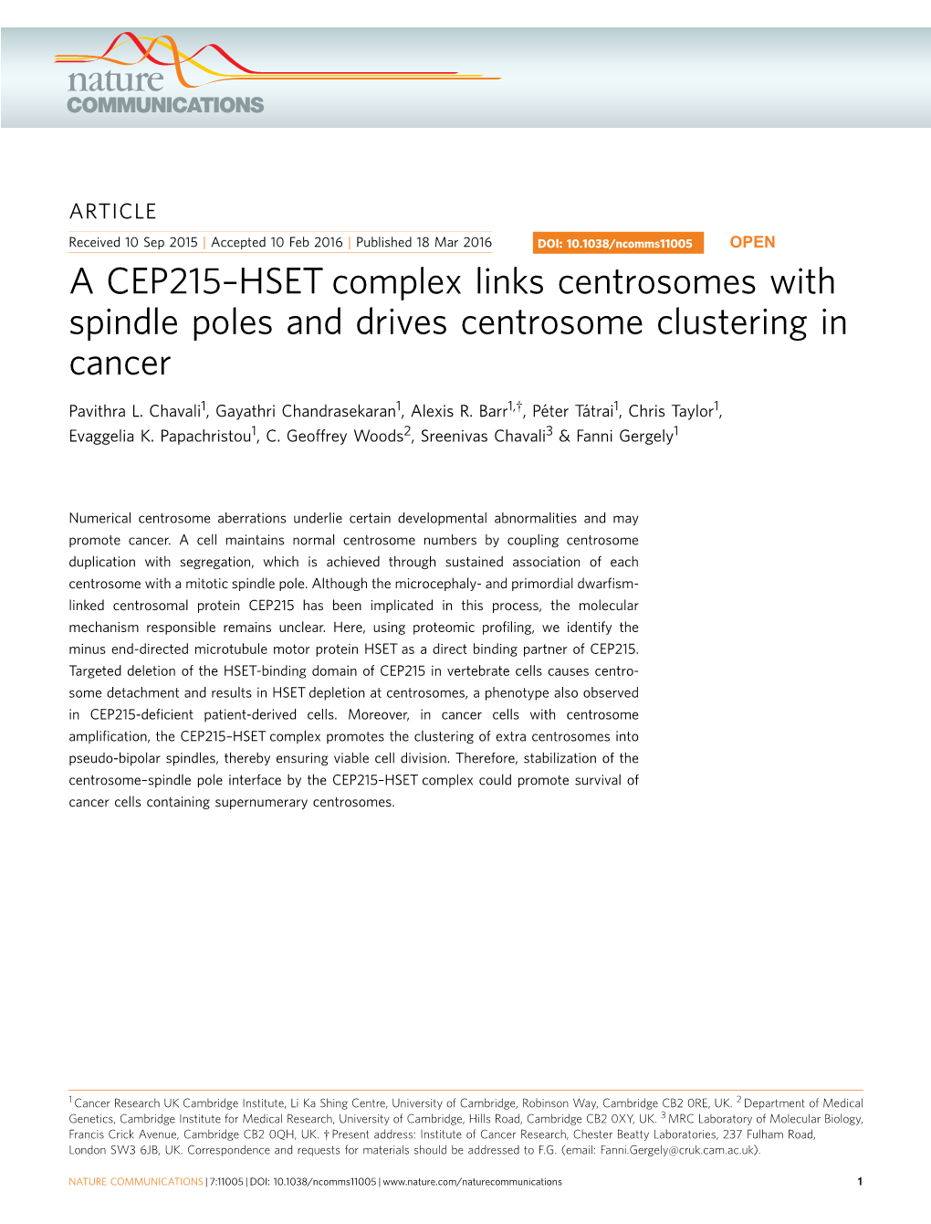 HSET Complex Links Centrosomes with Spindle Poles and Drives Centrosome Clustering in Cancer