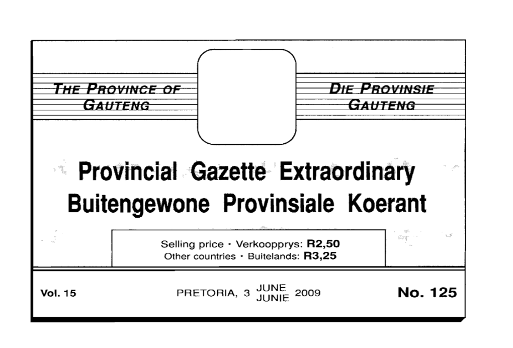 Provincial Gazette Extraordinart Buitengewone Provinsiale Koerant