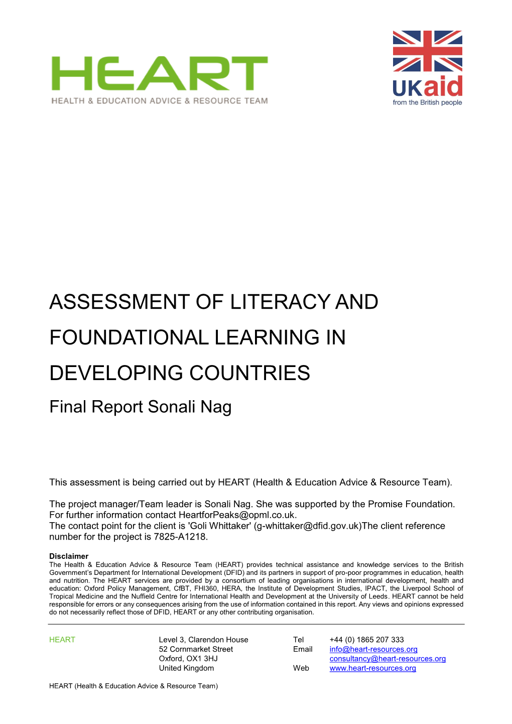 Assessment of Literacy and Foundational Learning In
