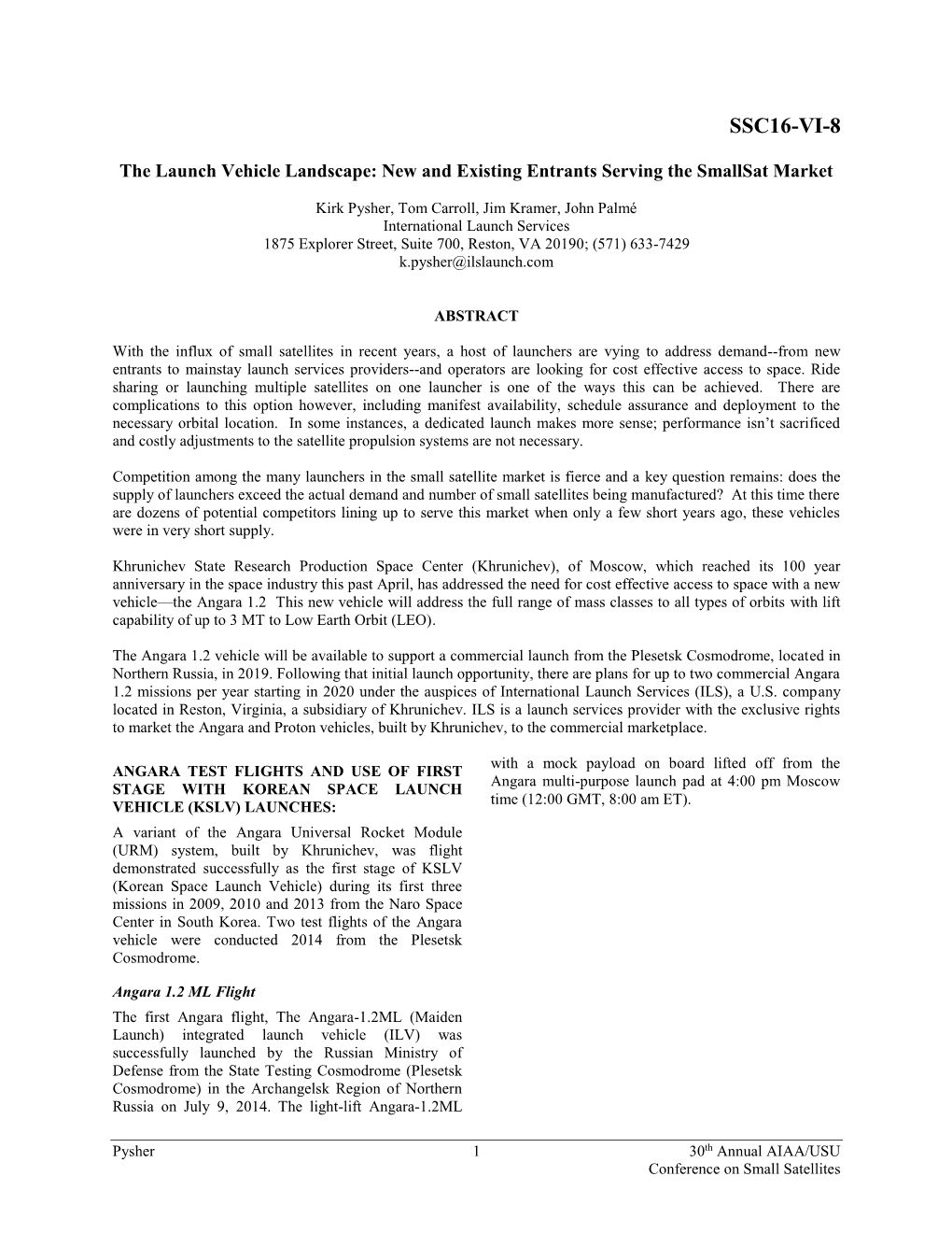 The Launch Vehicle Landscape: New and Existing Entrants Serving the Smallsat Market